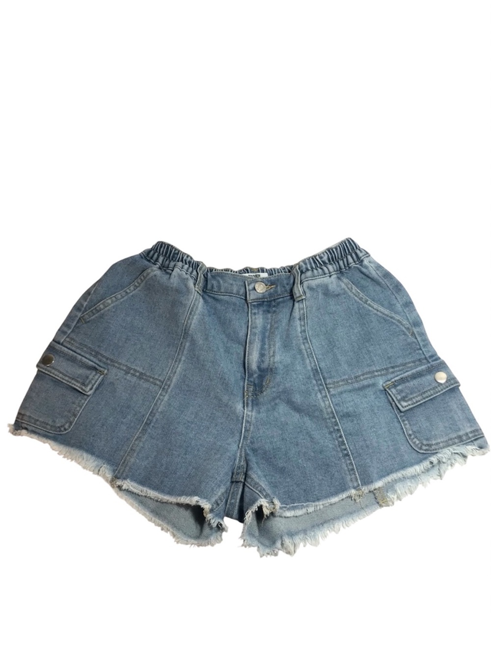 Madden NYC Denim Blue Cut-Off Elastic Waist Cargo Short Shorts Size S